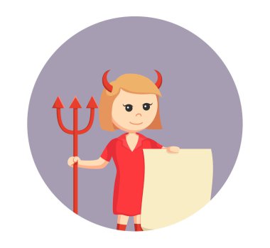 boş levha daire arka planda tutan şeytan kız