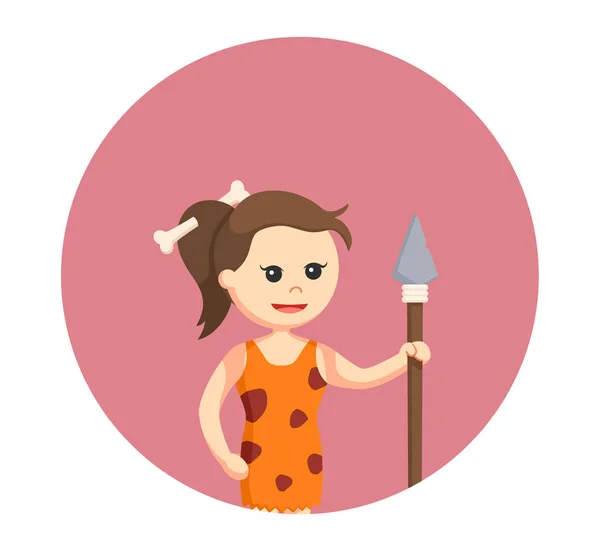 Femme caverne avec lance en arrière-plan cercle — Image vectorielle