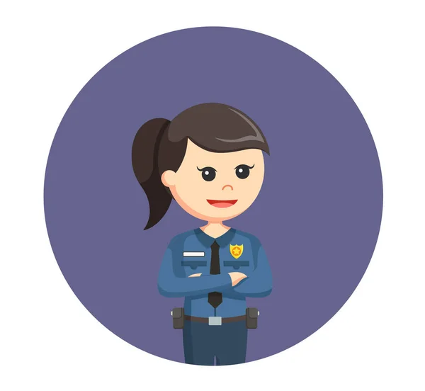 サークル バック グラウンドで警察の女性立ちポーズ — ストックベクタ