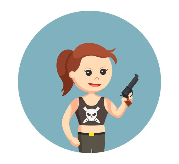 Gangster girl s zbraň v circle pozadí — Stockový vektor