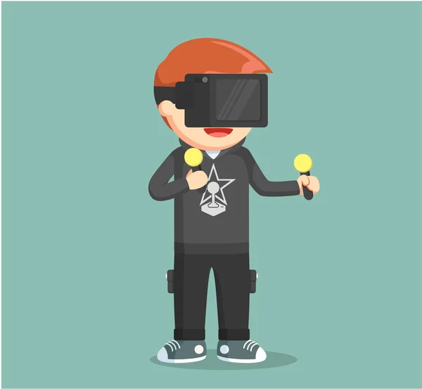 Gamer playing vr game — Stock Vector