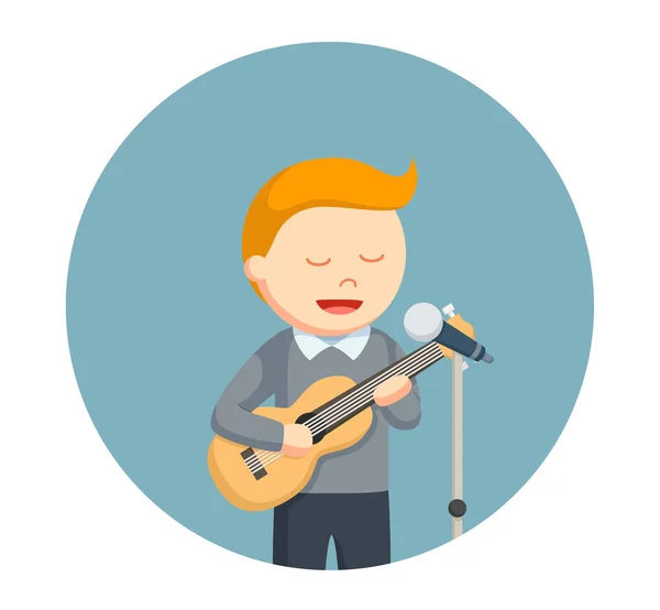 Solo cantante hombre con guitarra en círculo fondo — Vector de stock