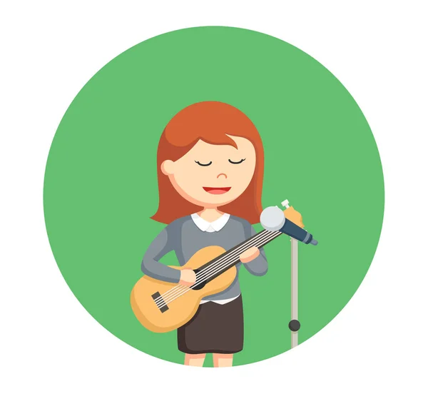 Sólový zpěvák žena s kytarou v kruhu pozadí — Stockový vektor