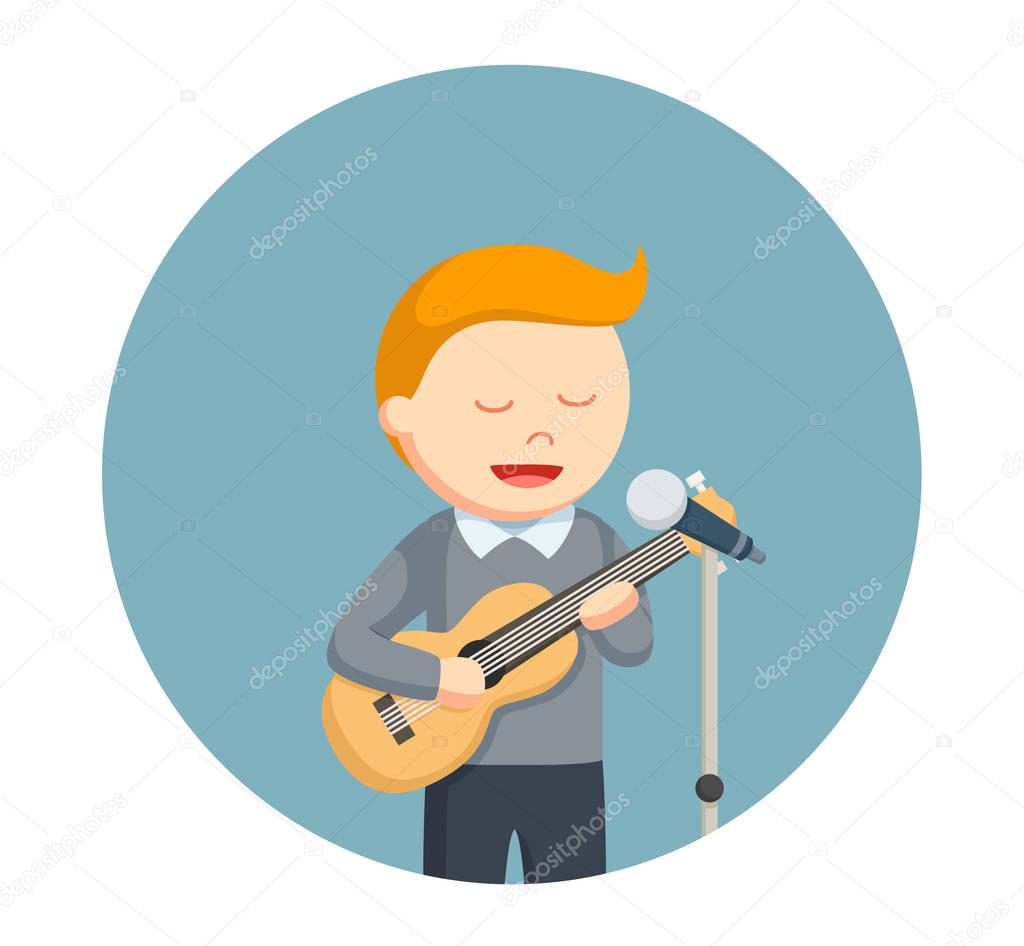 Solo singer man with guitar in circle background