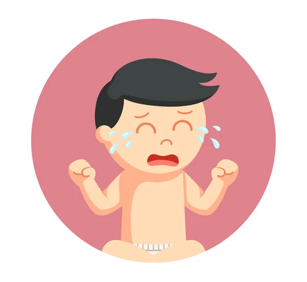 Baby boy crying in circle background — Stock Vector