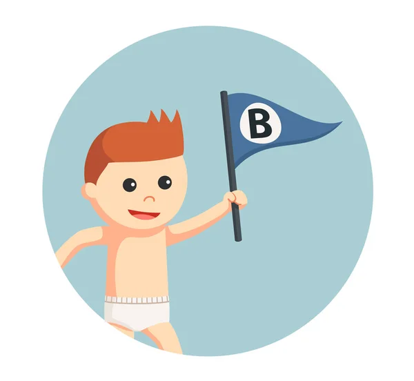 Bambino ragazzo con b lettera bandiera in cerchio sfondo — Vettoriale Stock