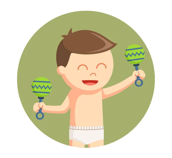 Bebé niño con juguetes en círculo fondo — Vector de stock