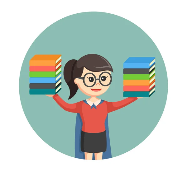 Σούπερ βιβλιοθηκονόμος κορίτσι στον κύκλο φόντο — Διανυσματικό Αρχείο