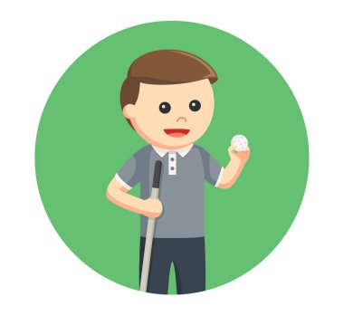 golfçü adam golf sopa ve top daire arka planda