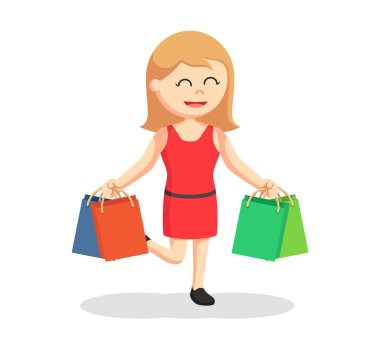 dört alışveriş torbaları ile mutlu kız