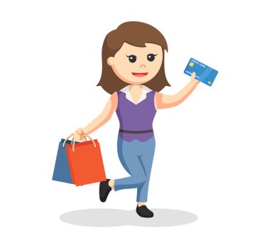 iki alışveriş torbaları ve kredi kartı ile kız