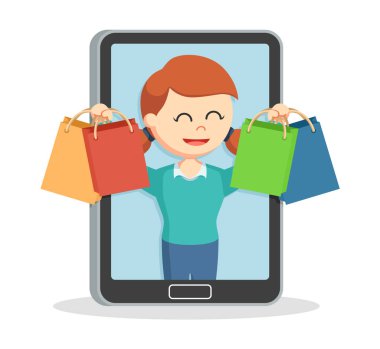 Tablet kavramı alışveriş kız