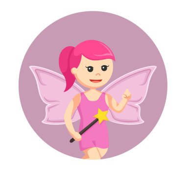 Daire arka planda sihirli değnek ile pembe kadın peri