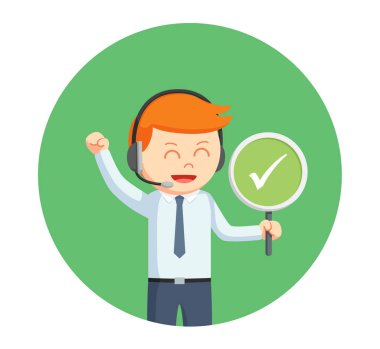 Çağrı Merkezi adam daire arka planda kontrol listesi işaretiyle