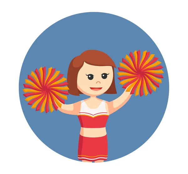 Cheerleader met rode pak in cirkel achtergrond — Stockvector
