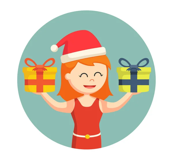 Chica de Navidad con regalos en el círculo de fondo — Vector de stock