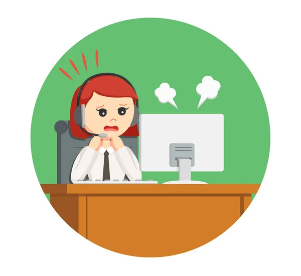 Call center woman panic while work in circle background — Stock Vector