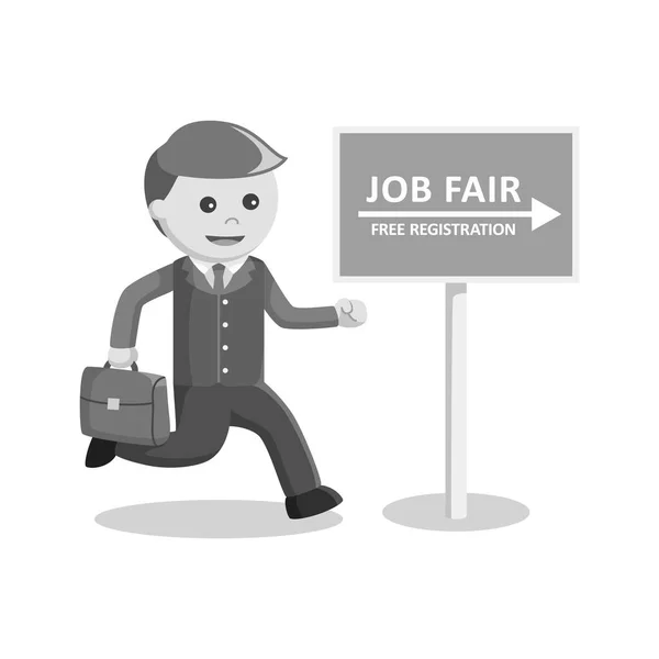 Businessman go to job fair black and white — Stock Vector