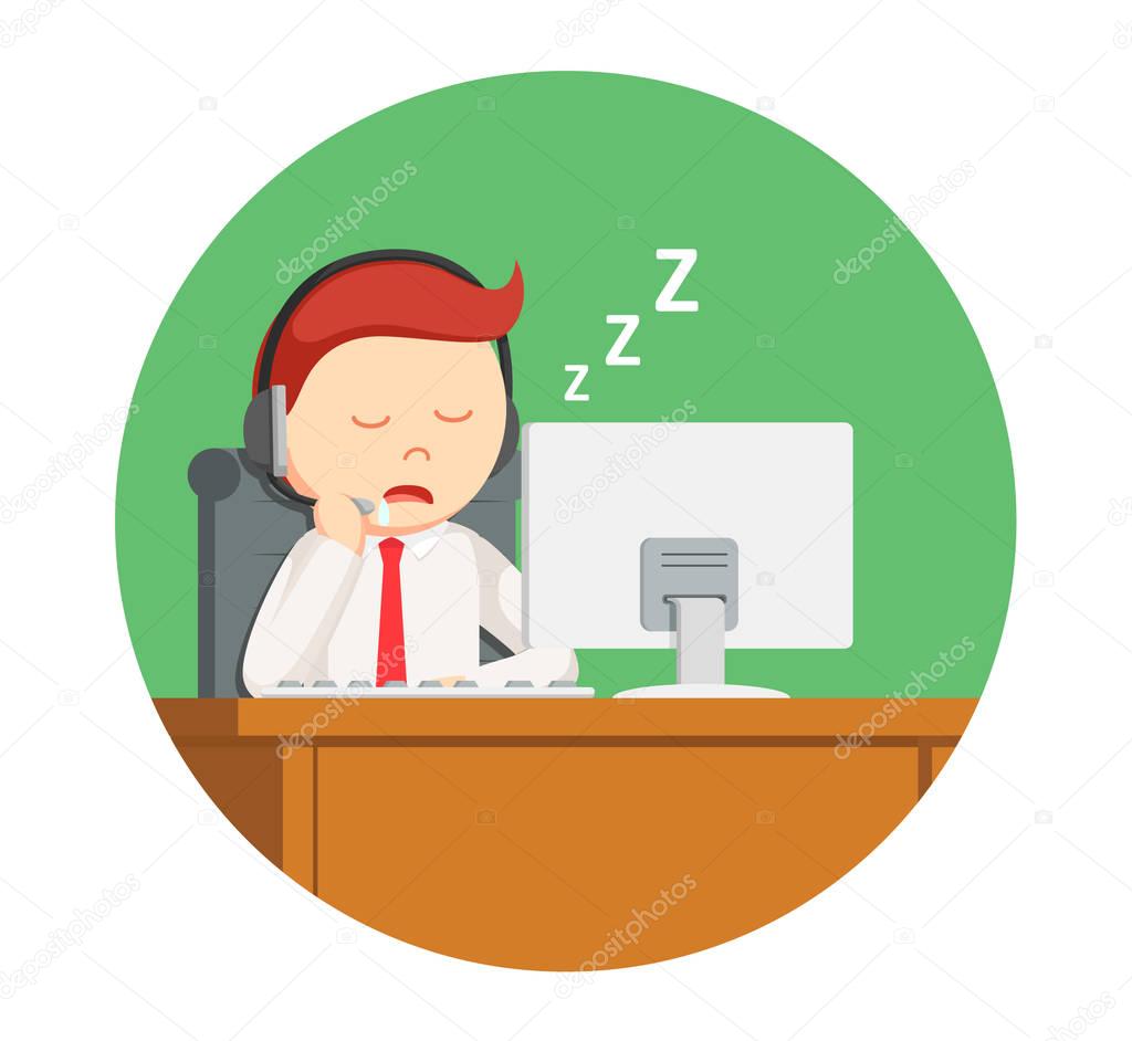 call center man sleeping while work in circle background