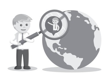 işadamı arkadaşı küre siyah ve beyaz renk stil üzerinde arama