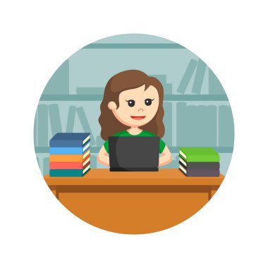 kız öğrenci daire arka plan içinde laptop ile öğrenme