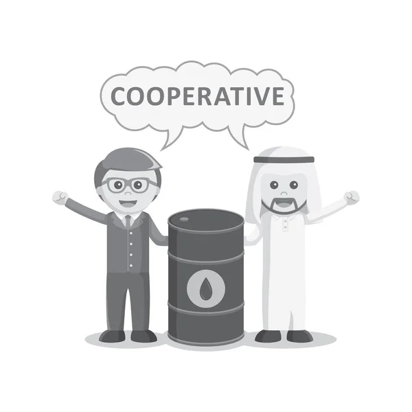 Arab businessman with other businessman in the cooperative oil company black and white color style — Stock Vector