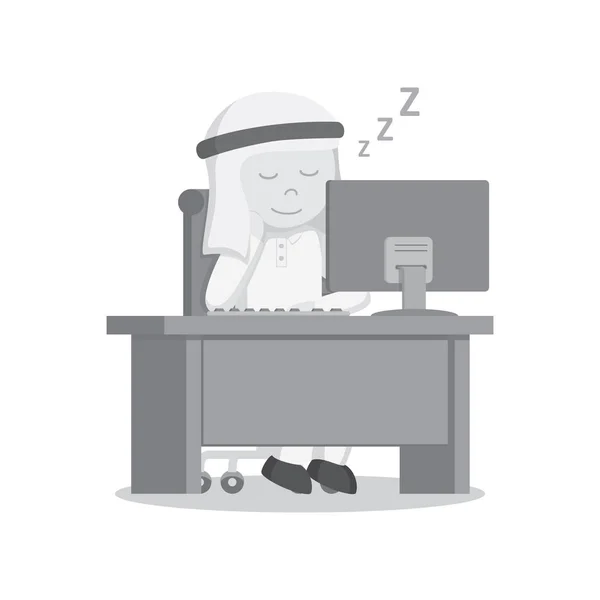 Arab businessman sleep while working black and white color style — Stock Vector