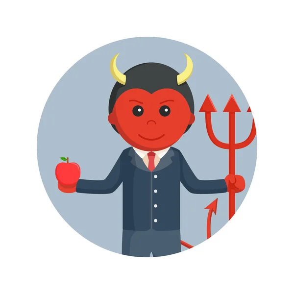 Devil business man holding apple in circle background — Stock Vector