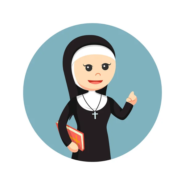 Nun holding Bijbel in cirkel achtergrond — Stockvector