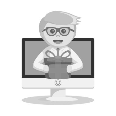 siyah ve beyaz işadamı bilgisayar siyah beyaz stilinden bir hediye vermek