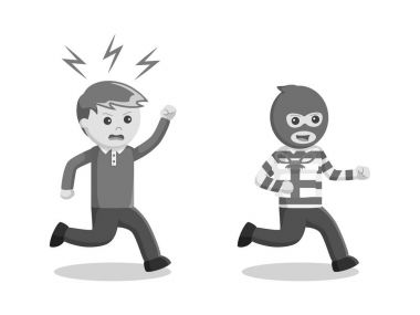 Hırsızlar siyah beyaz style tarafından çalınan onun hediye peşinde siyah ve beyaz adam