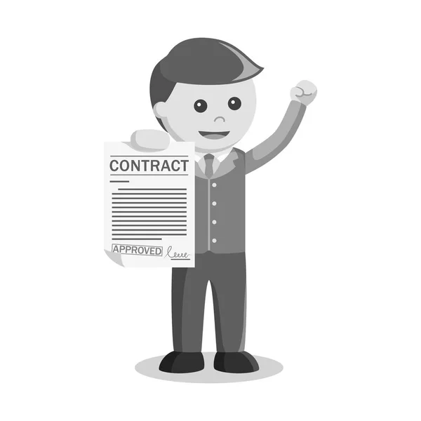 Black and white businessman showing paper contract black and white style — Stock Vector