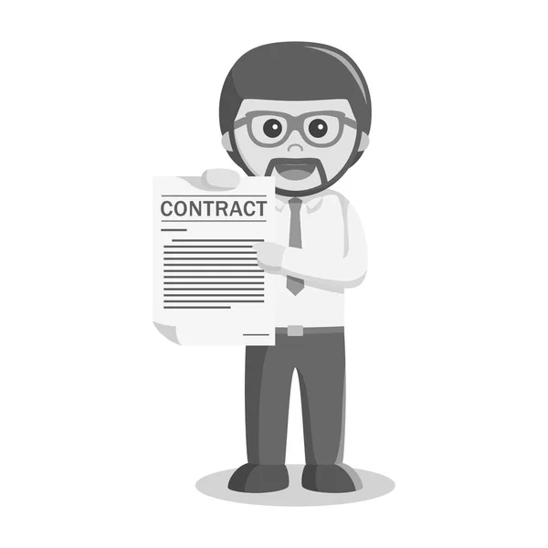 Hombre de negocios en blanco y negro mostrando papel de contrato estilo blanco y negro — Vector de stock