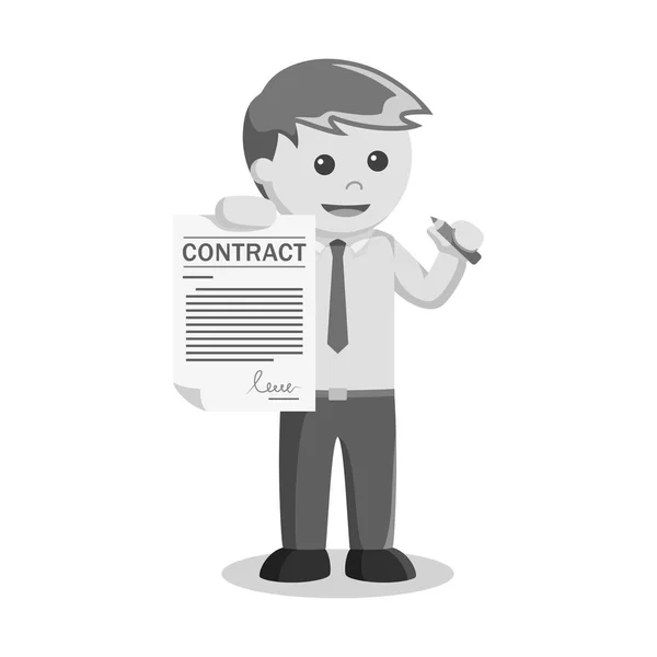 Black and white businessman sign contract paper black and white style — Stock Vector