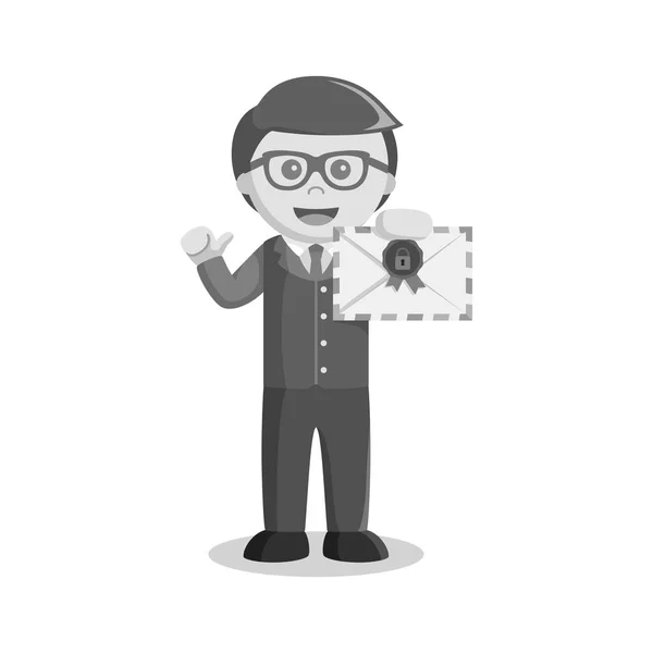 Homme d'affaires noir et blanc tenant un courrier confidentiel style noir et blanc — Image vectorielle