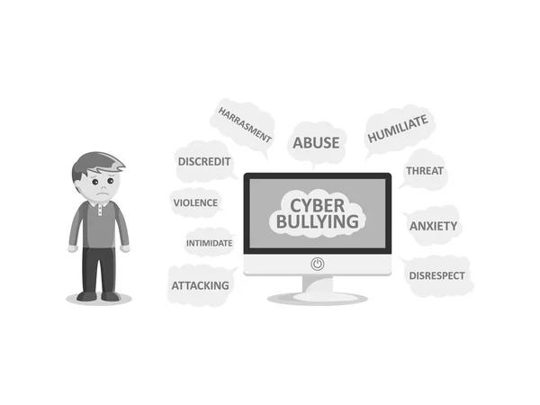 Black and white man and cyber bullying black and white style — Stock Vector