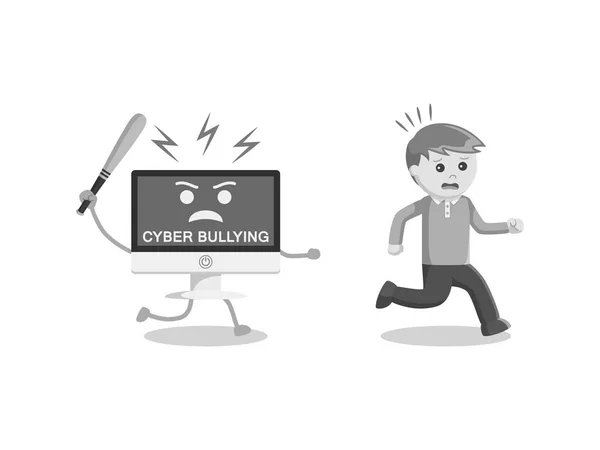 Black and white man run away from cyber bullying black and white style — Stock Vector