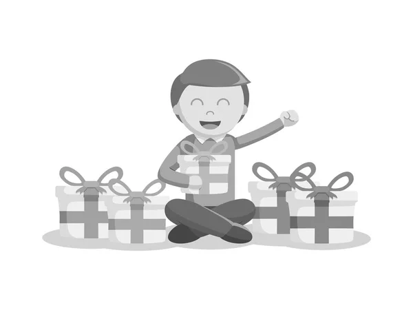 Hombre blanco y negro con regalo estilo blanco y negro — Vector de stock