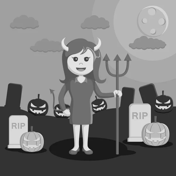 Femmes diable noir et blanc dans la nuit d'Halloween de style noir et blanc — Image vectorielle