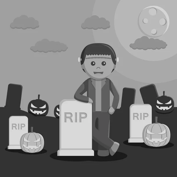 Noir et blanc frankenstein dans la nuit d'Halloween de style noir et blanc — Image vectorielle