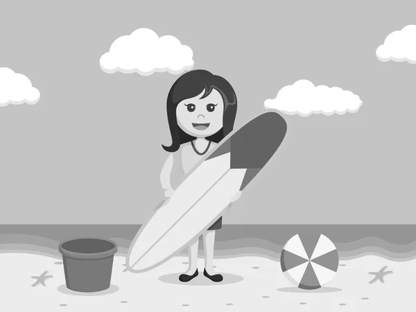 黑色和白色商务女人海滩度假黑色和白色风格 — 图库矢量图片