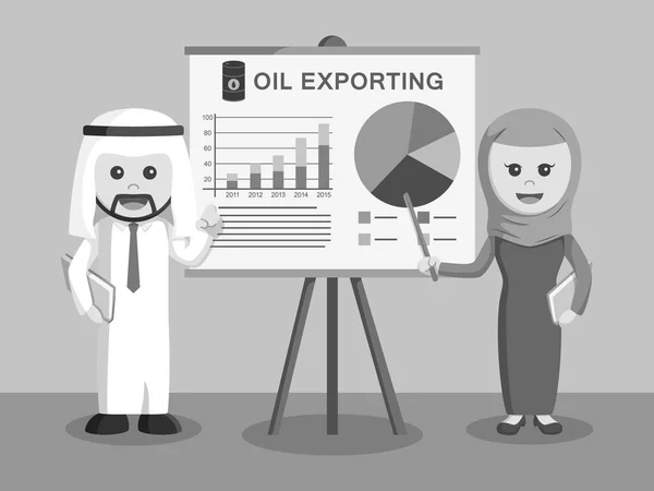 Черно-белый араб бизнесмен и арабская предпринимательница с презентацией черно-белый стиль — стоковый вектор