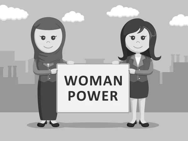 Mujeres de negocios en blanco y negro sosteniendo la tabla de poder de la mujer estilo blanco y negro — Vector de stock