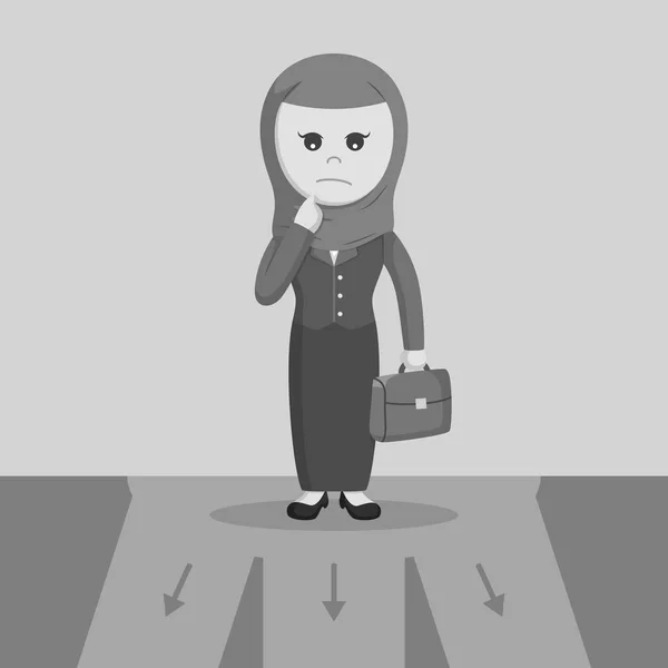 Mujer de negocios árabe blanco y negro confundir para elegir el camino de estilo blanco y negro — Vector de stock