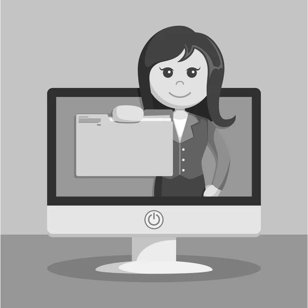 Mujeres de negocios en blanco y negro que muestran la carpeta de archivos en el monitor de estilo blanco y negro — Archivo Imágenes Vectoriales
