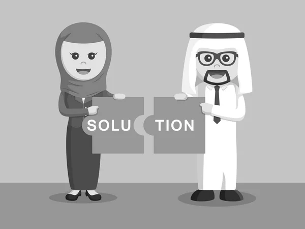 Svart och vit arabisk affärsman och arabiska affärskvinnor kombinerar lösning pussel svartvit stil — Stock vektor