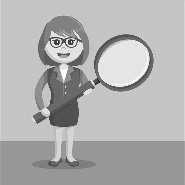 Mujeres de negocios en blanco y negro con lupa grande estilo blanco y negro — Vector de stock