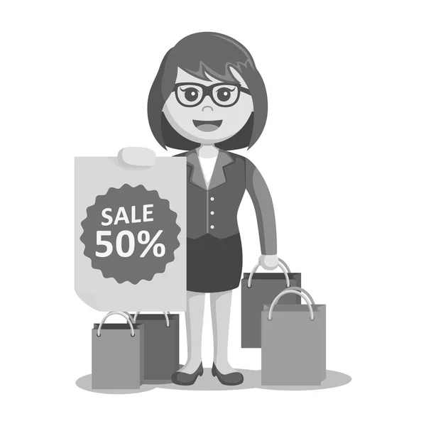 Black and white businesswomen showing discount sign black and white style — Stock Vector