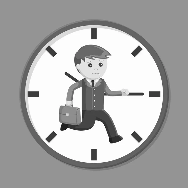 Black and white businessman race against time black and white style — Stock Vector