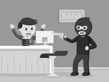 Banka siyah beyaz stil soymaktan soyguncu